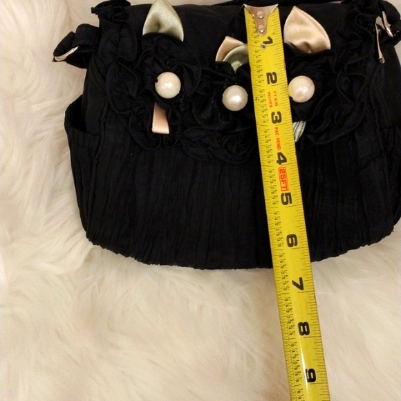 Darling Cat Ears BLACK Handbag Ruffles Summer Purse or Cosmetic Zipper Bag - Picture 12 of 16